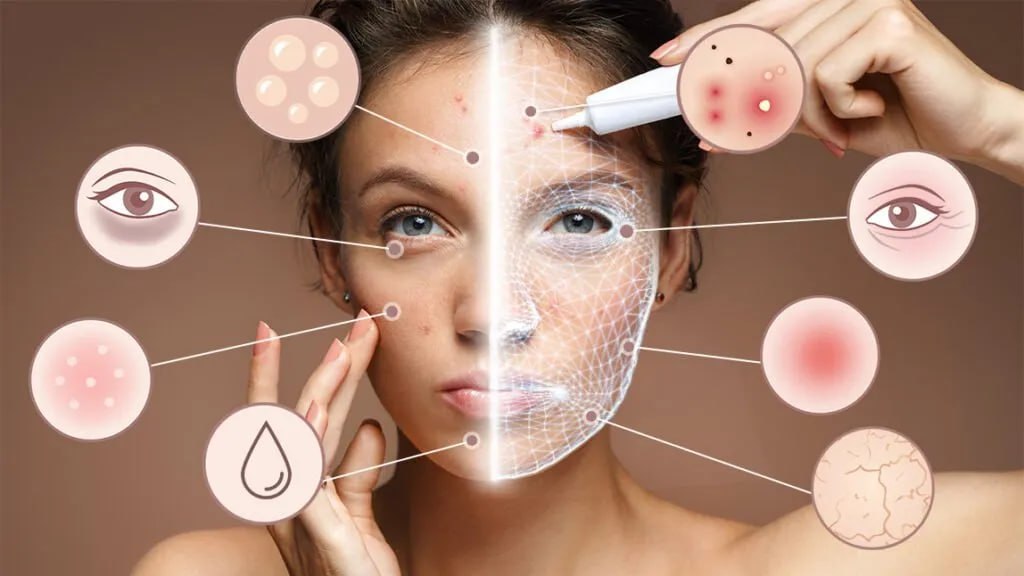 Professional skin analysis showing before and after treatment zones