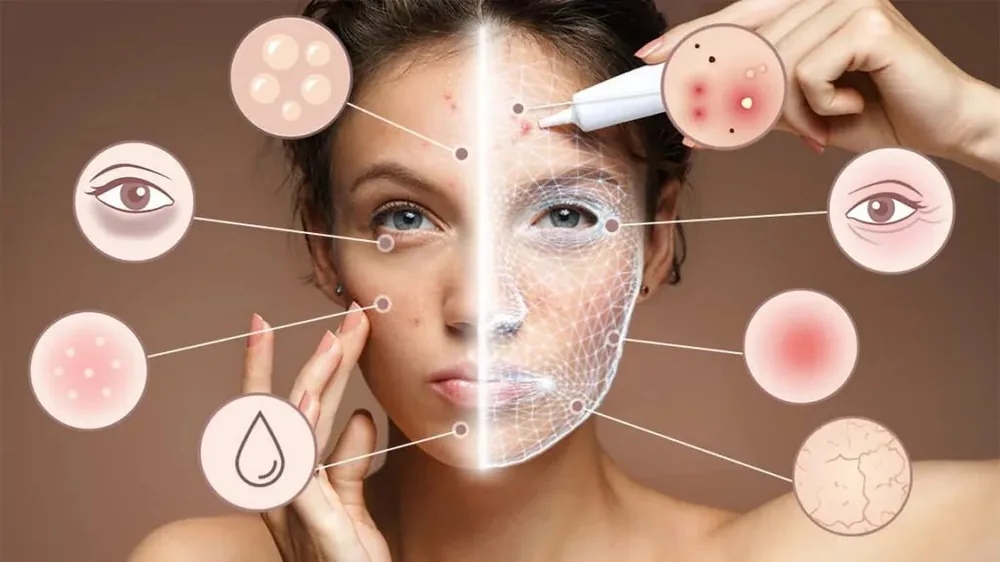 Professional skin analysis showing before and after treatment zones